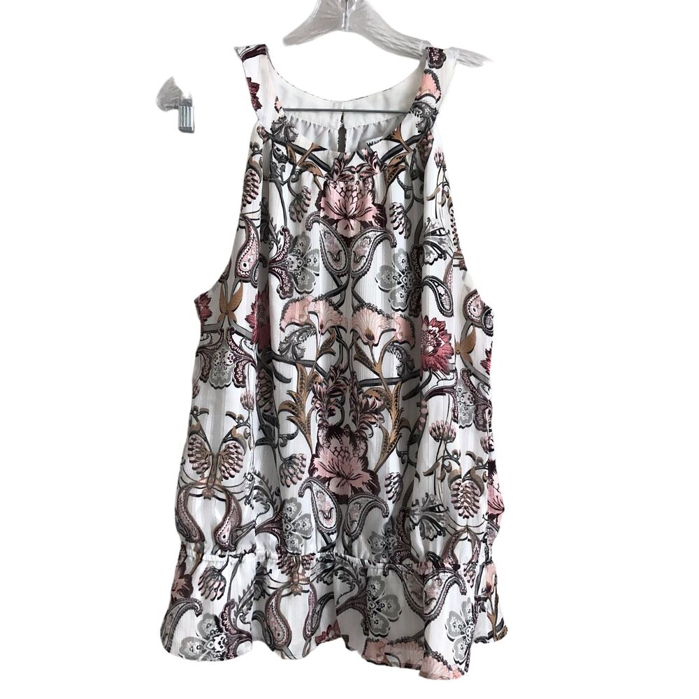 White House Black Market Women's Blouse Size L Floral Boho Sleeveless Lined